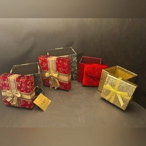 Elegant Christmas Luxury Gift Boxes Small Med Large Red Gold Green Fabric Ribbon